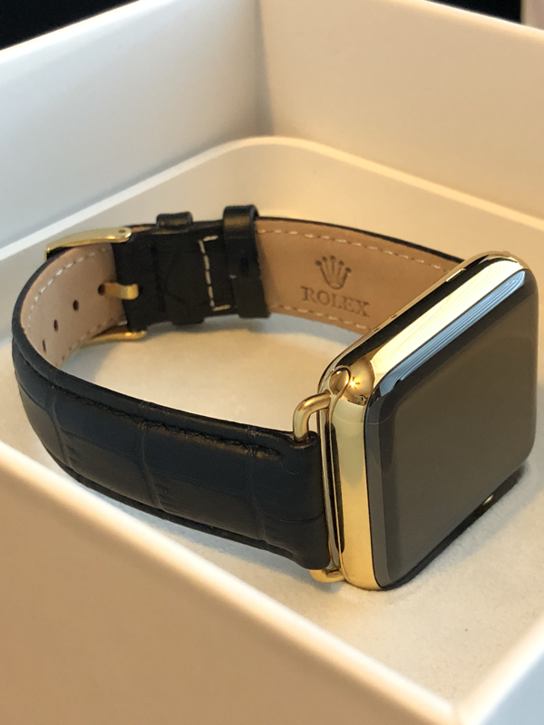 24K Gold Apple Watch with Black Alligator Band Buckle