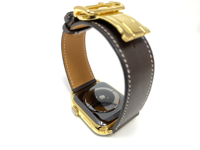 Apple Watch Series 6 Hermes 44mm Ebene Barenia Deployment 24K Custom Gold  Plated
