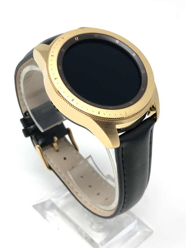 24K Gold 42MM Samsung Galaxy Watch with Black Leather Band